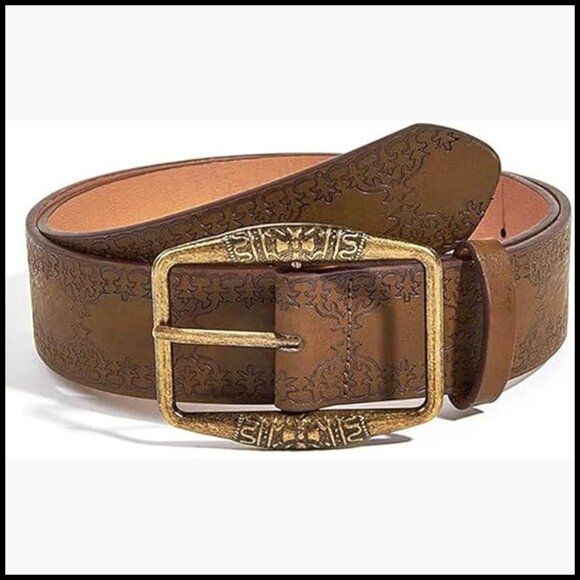 Genuine Leather Western Belt with Floral Embossed Detailing